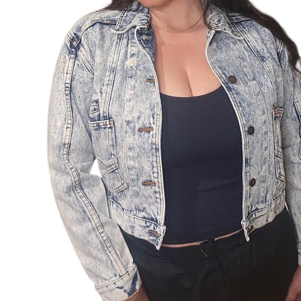 Vintage 90s Jordache Acid Wash Denim Jacket - Light Blue